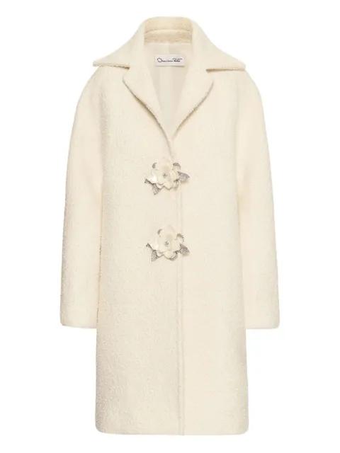 floral-button bouclé coat by OSCAR DE LA RENTA
