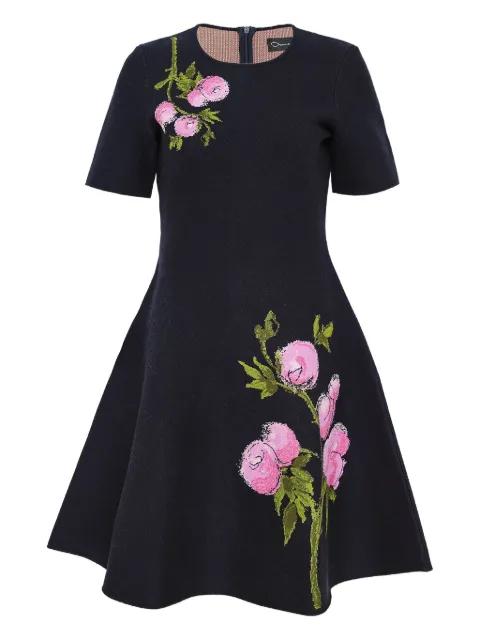 floral-embroidered short-sleeve mini dress by OSCAR DE LA RENTA