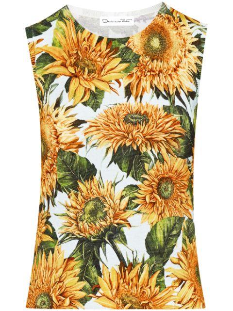floral-print round-neck tank top by OSCAR DE LA RENTA