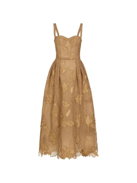 flower-appliqué sleeveless midi dress by OSCAR DE LA RENTA