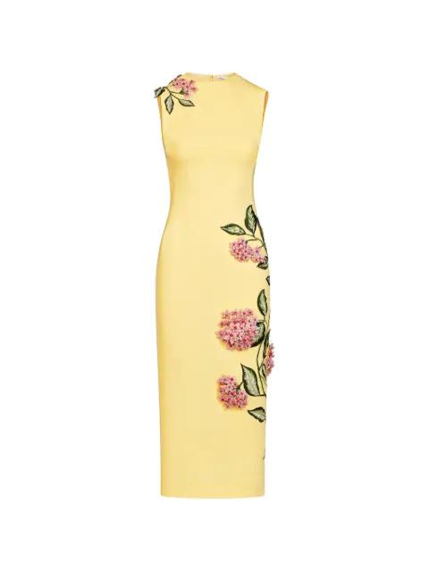 flower-embroidered sleeveless midi dress by OSCAR DE LA RENTA
