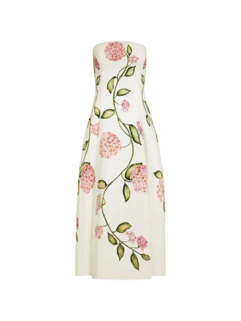 flower-print strapless cotton midi dress by OSCAR DE LA RENTA