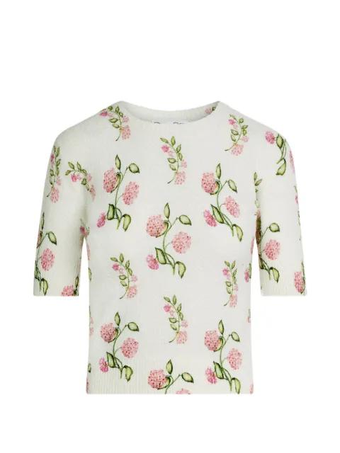 flower-printed embroidered T-shirt by OSCAR DE LA RENTA