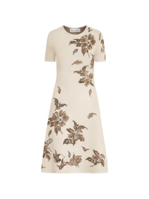 hibiscus metallic jacquard dress by OSCAR DE LA RENTA