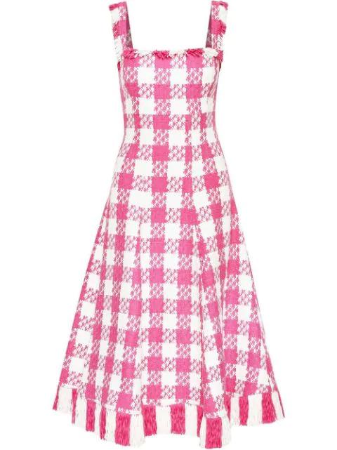 houndstooth square-neck dress by OSCAR DE LA RENTA