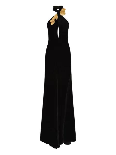 leaf-embellishment velvet gown by OSCAR DE LA RENTA