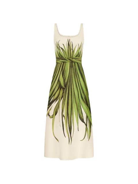 palm leaves cotton poplin dress by OSCAR DE LA RENTA