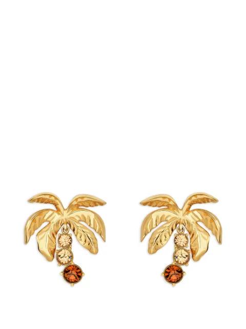 palm tree crystal clip-on earrings by OSCAR DE LA RENTA