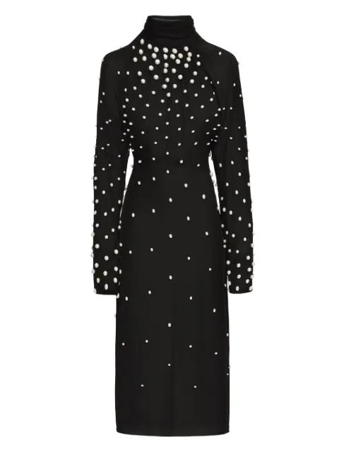 pearl-embellishment georgette midi dress by OSCAR DE LA RENTA