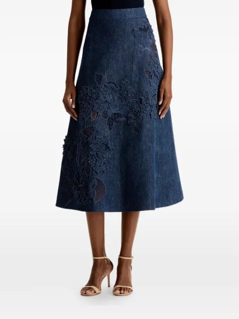 porcelain-flower cutout-detail midi skirt by OSCAR DE LA RENTA