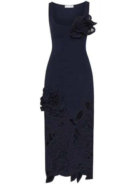 rose-appliqué knitted midi dress by OSCAR DE LA RENTA