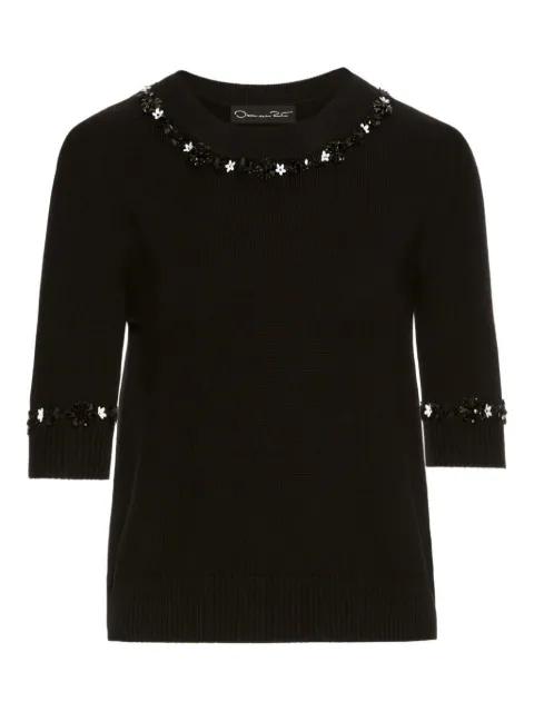sequin-embellished wool T-shirt by OSCAR DE LA RENTA