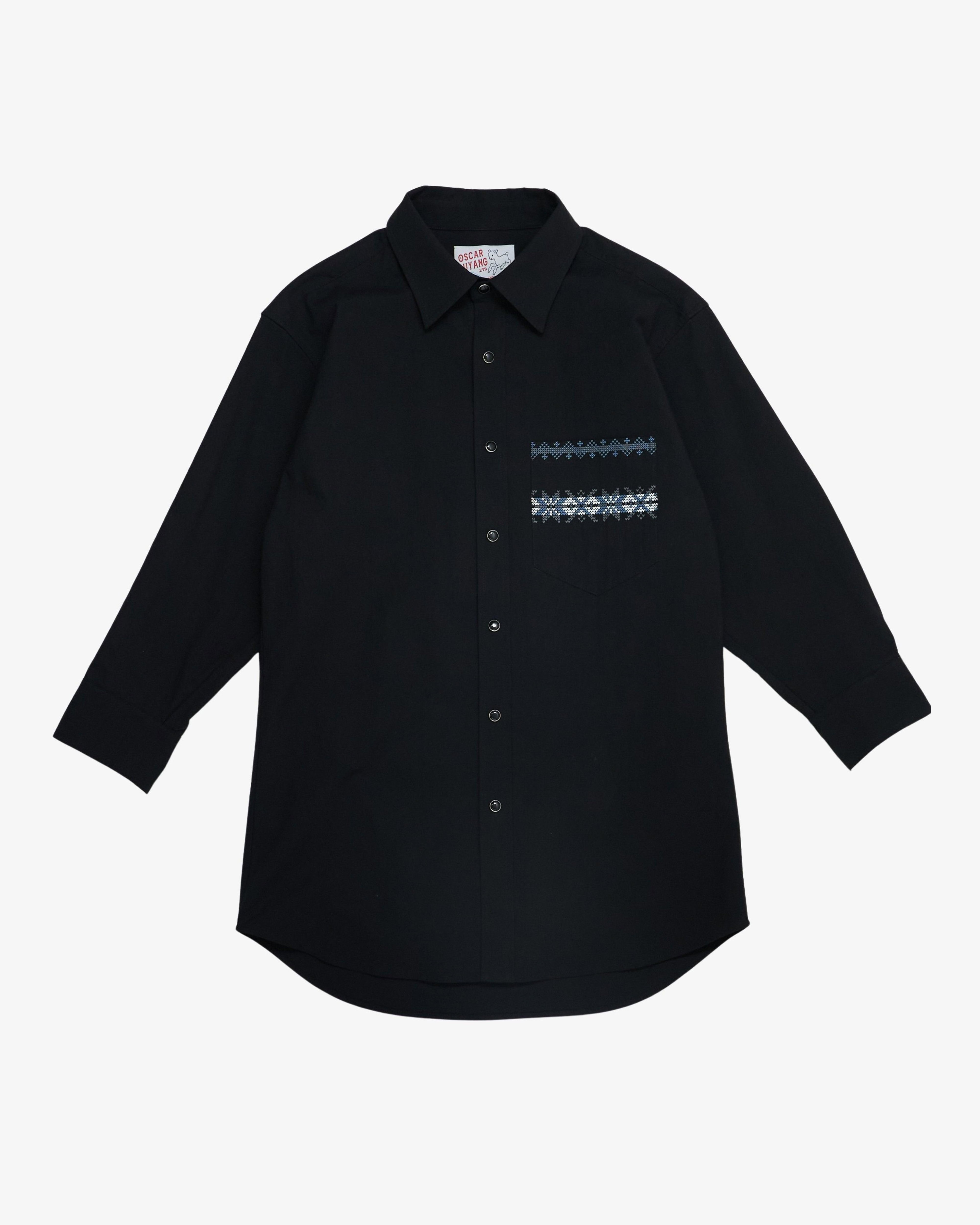 OSCAR OUYANG - Men's Black Rolled-Up Sleeve Shirt - (Black) by OSCAR OUYANG