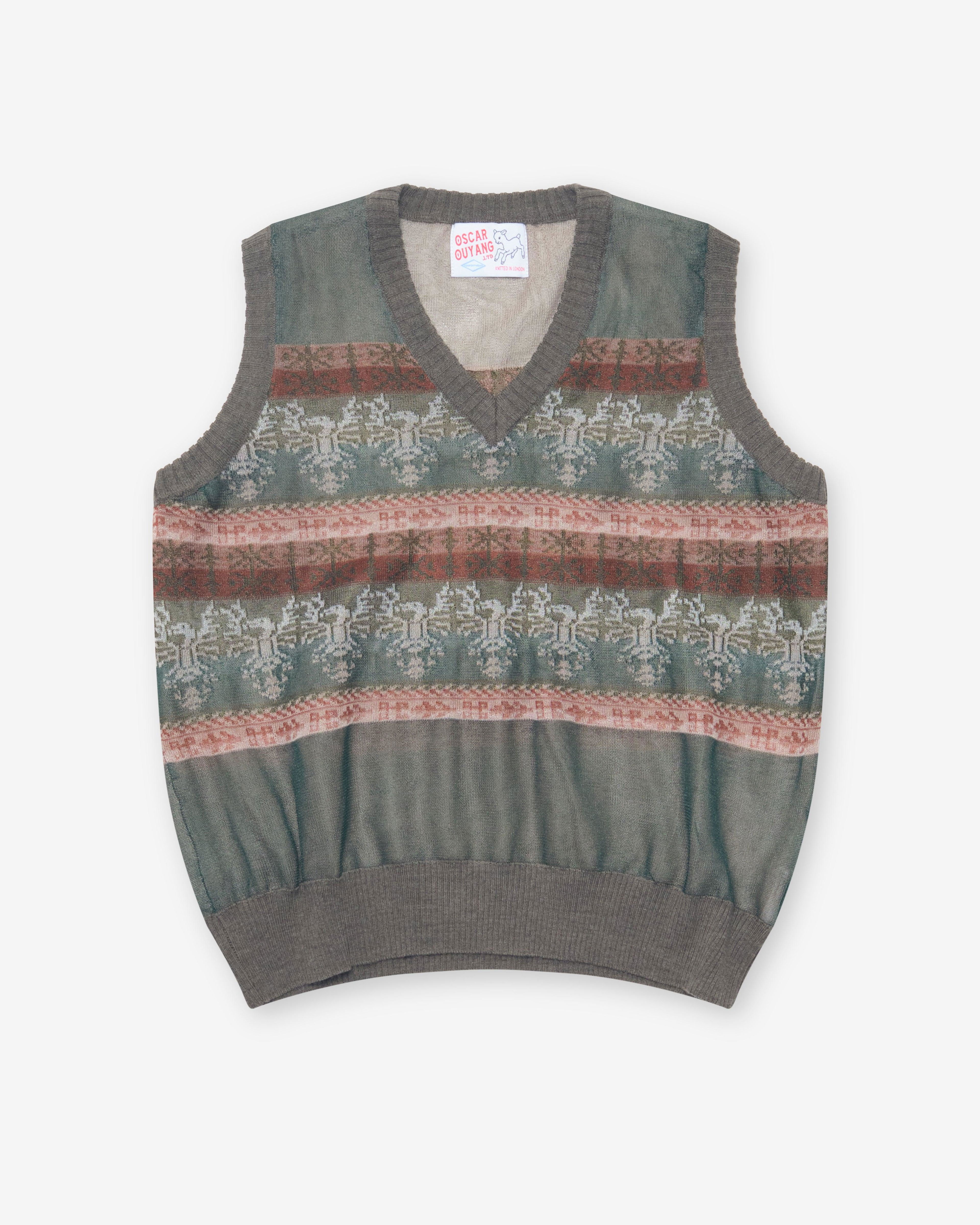 Oscar Ouyang - Men's Jacquard Gilet - (Green) by OSCAR OUYANG