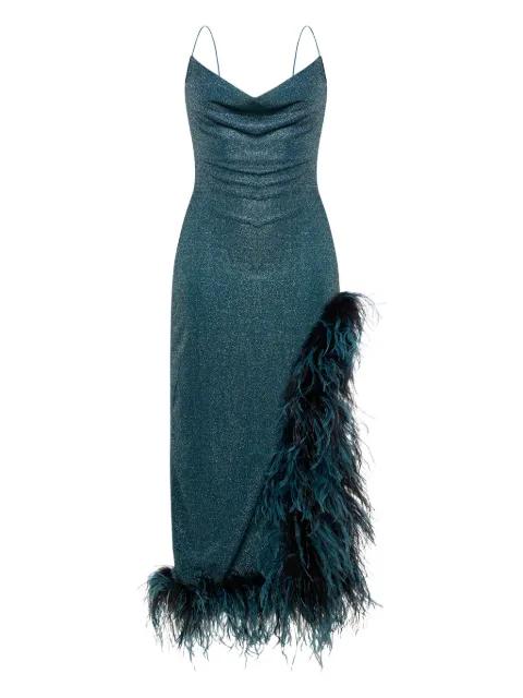 Lumière Plumage cowl-neck asymmetric dress by OSEREE