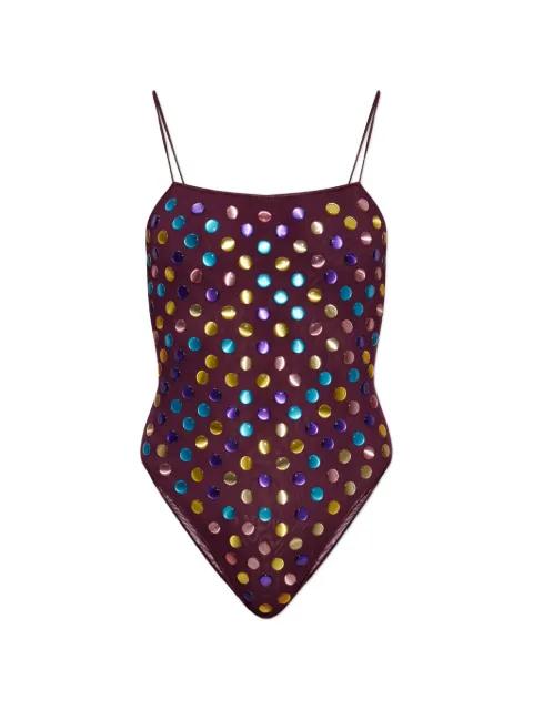One-piece swimsuit with colorful appliqués by OSEREE