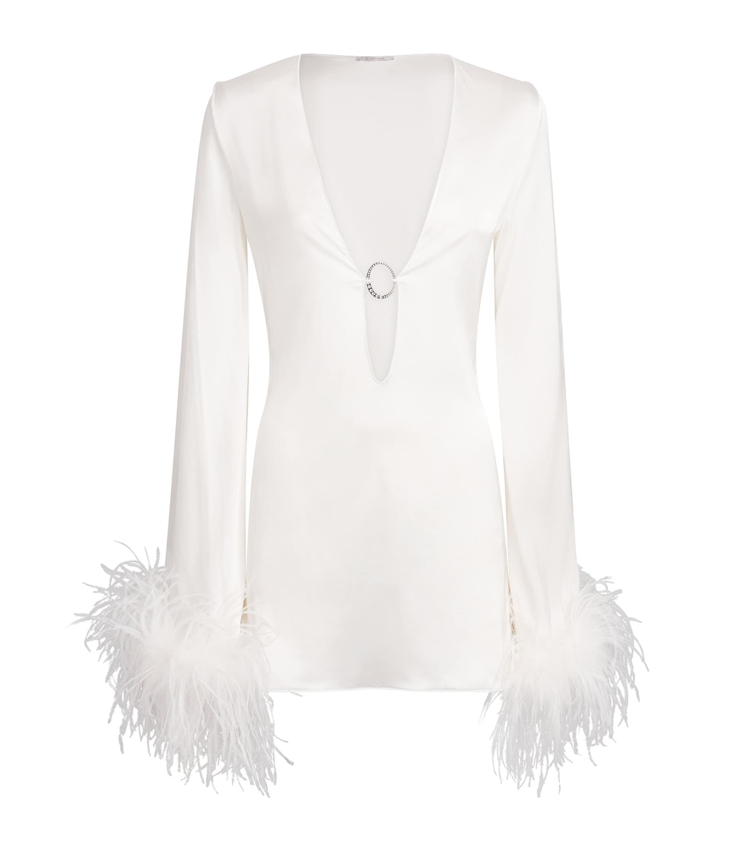 Oséree Feather-Trim Kaftan Mini Dress by OSEREE