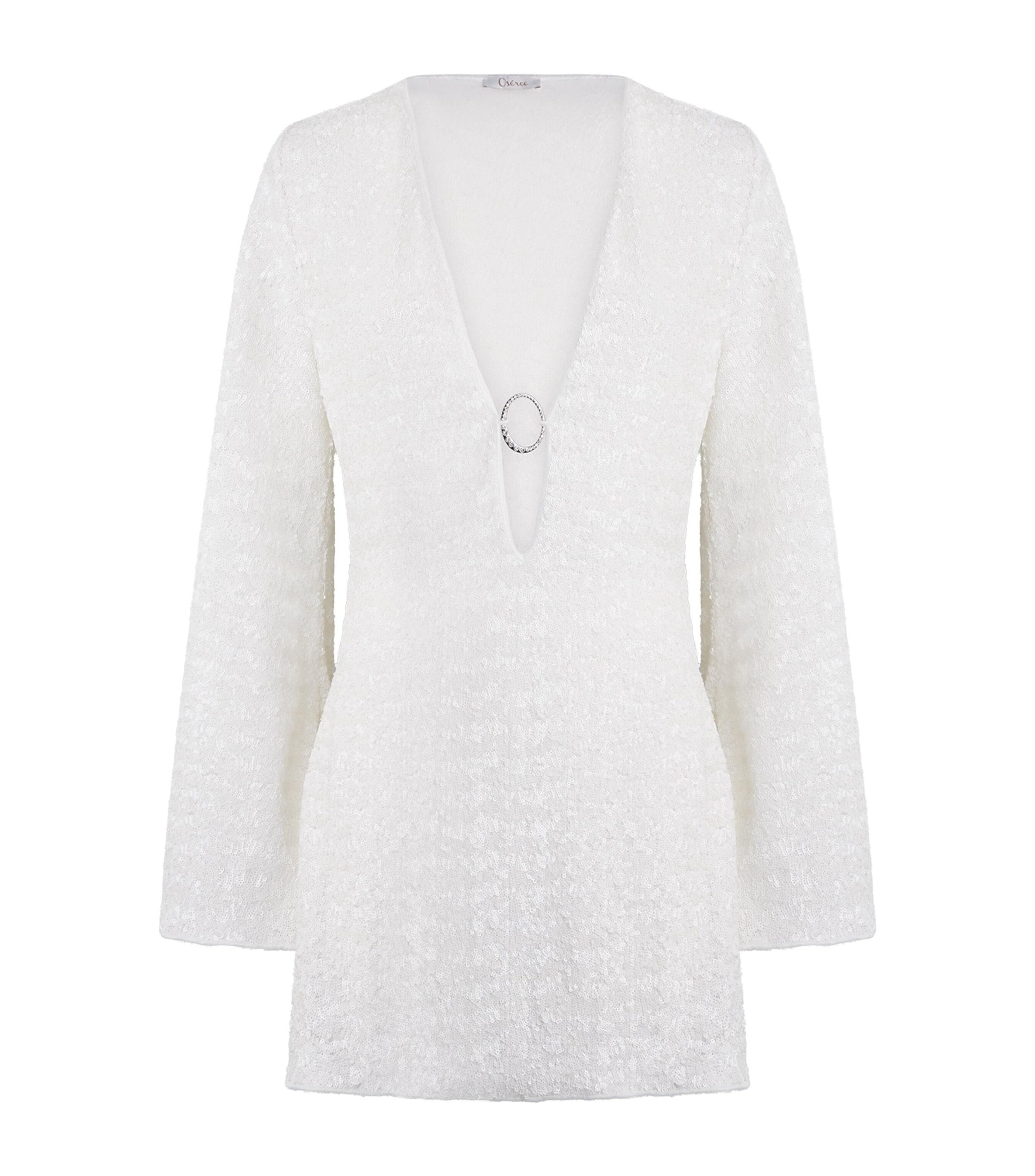 Oséree Sequinned Feather-Trim Kaftan Mini Dress by OSEREE