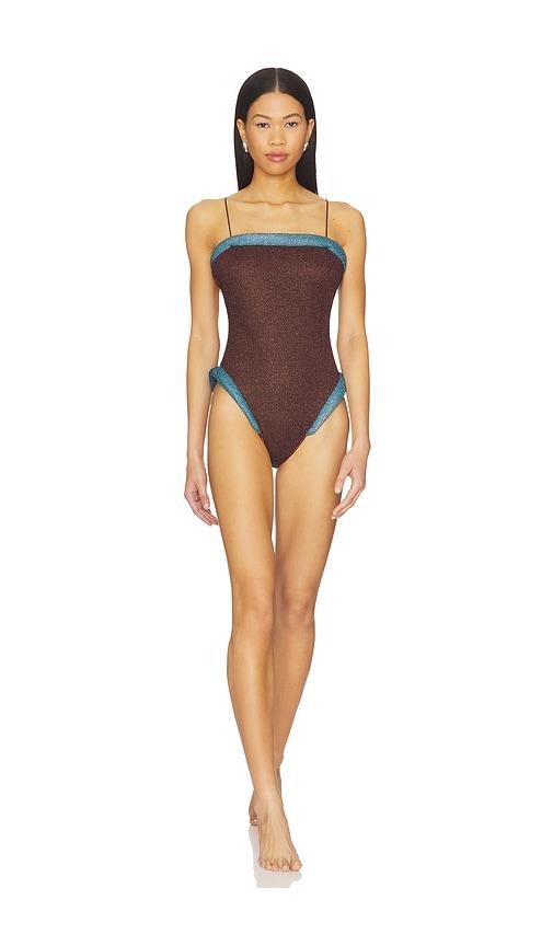 Oseree Lumiere 60s Maillot One Piece Swimsuit in Brown,Blue by OSEREE