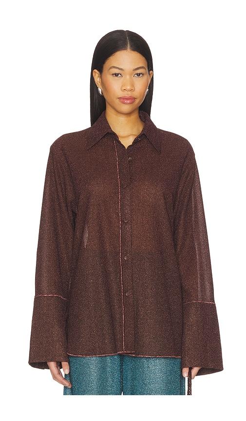 Oseree Lumiere Sleeves Shirt in Brown by OSEREE