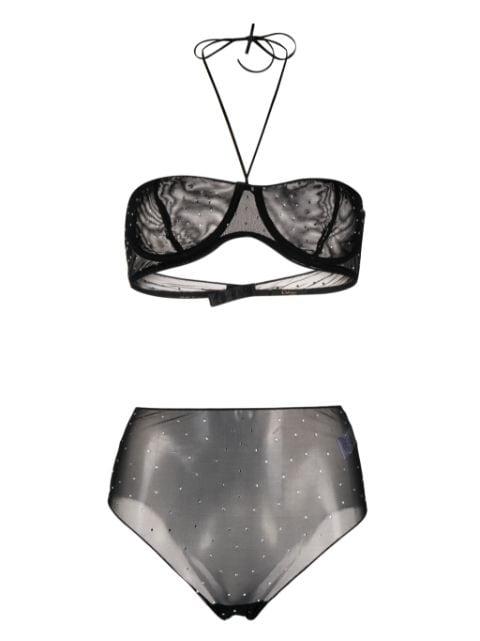 crystal-embellished mesh bra set by OSEREE