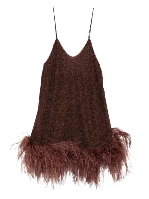 feather-detail V-neck mini dress by OSEREE