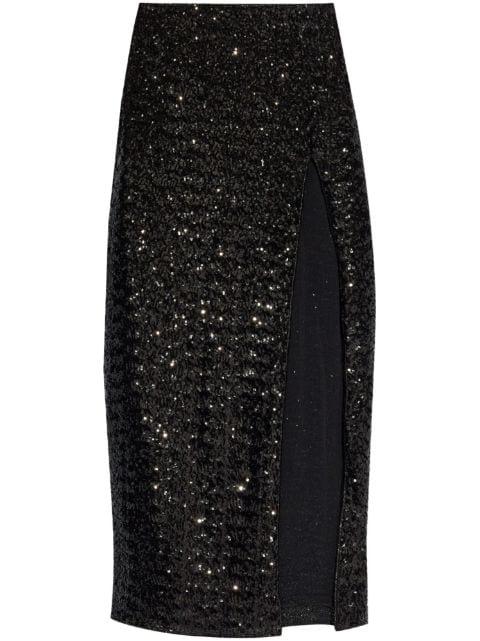 high-waisted sequin-embellished midi skirt by OSEREE