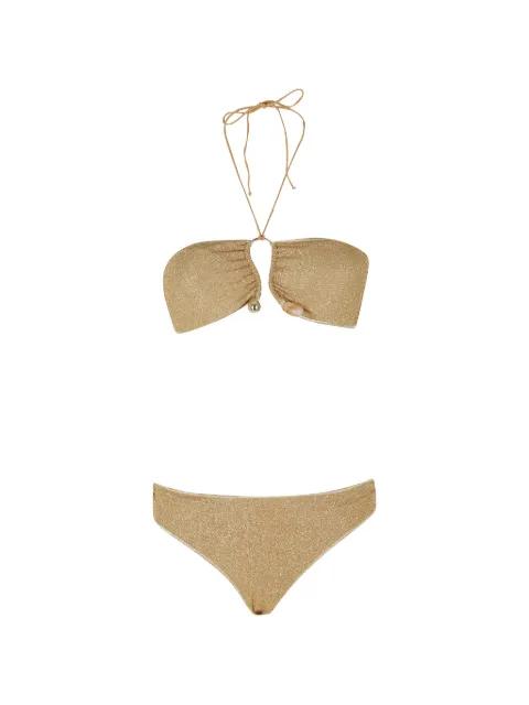 metallic-effect charm-detail bikini by OSEREE