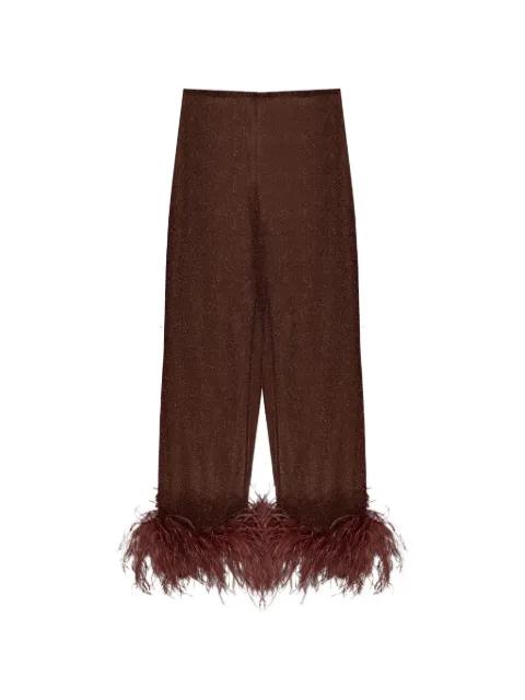 plumage feather-trim trousers by OSEREE