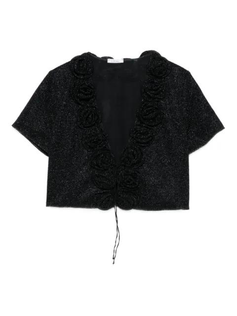 rose-embellished glitter-detail top by OSEREE