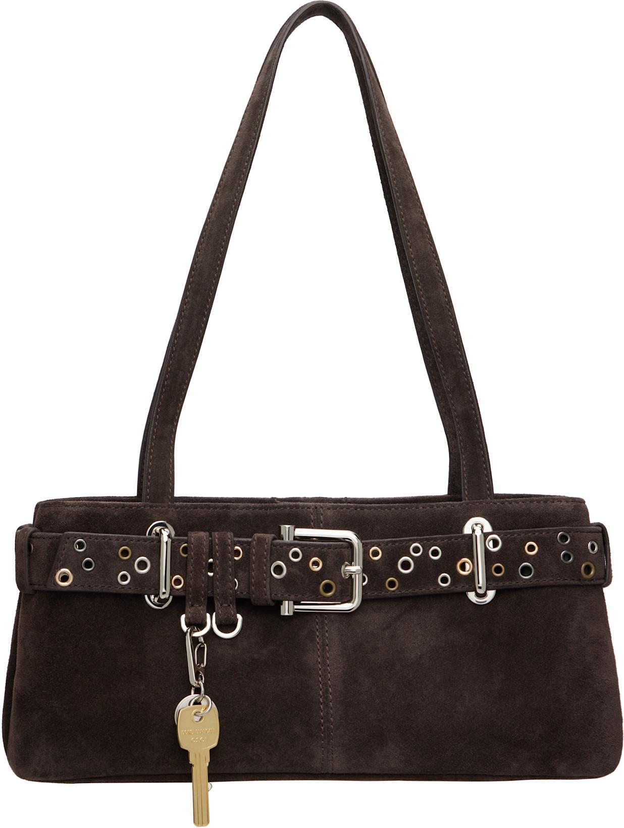 Brown Shoulder Brocle Mini Bag by OSOI
