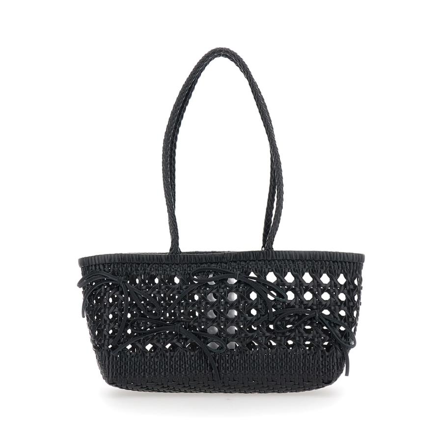 Osoi Biscuit Black Shoulder Bag With Double Round Handles And Braided Design In Leather Woman by OSOI