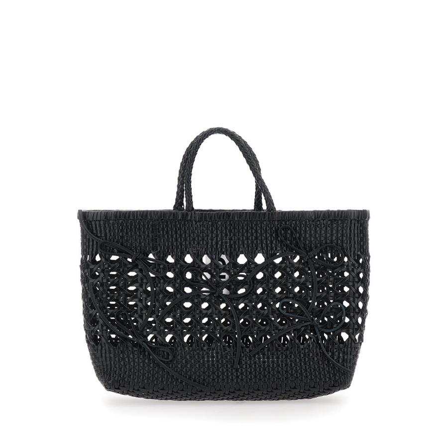 Osoi Biscuit Tote Black Handbag With Double Round Handles And Braided Design In Leather Woman by OSOI