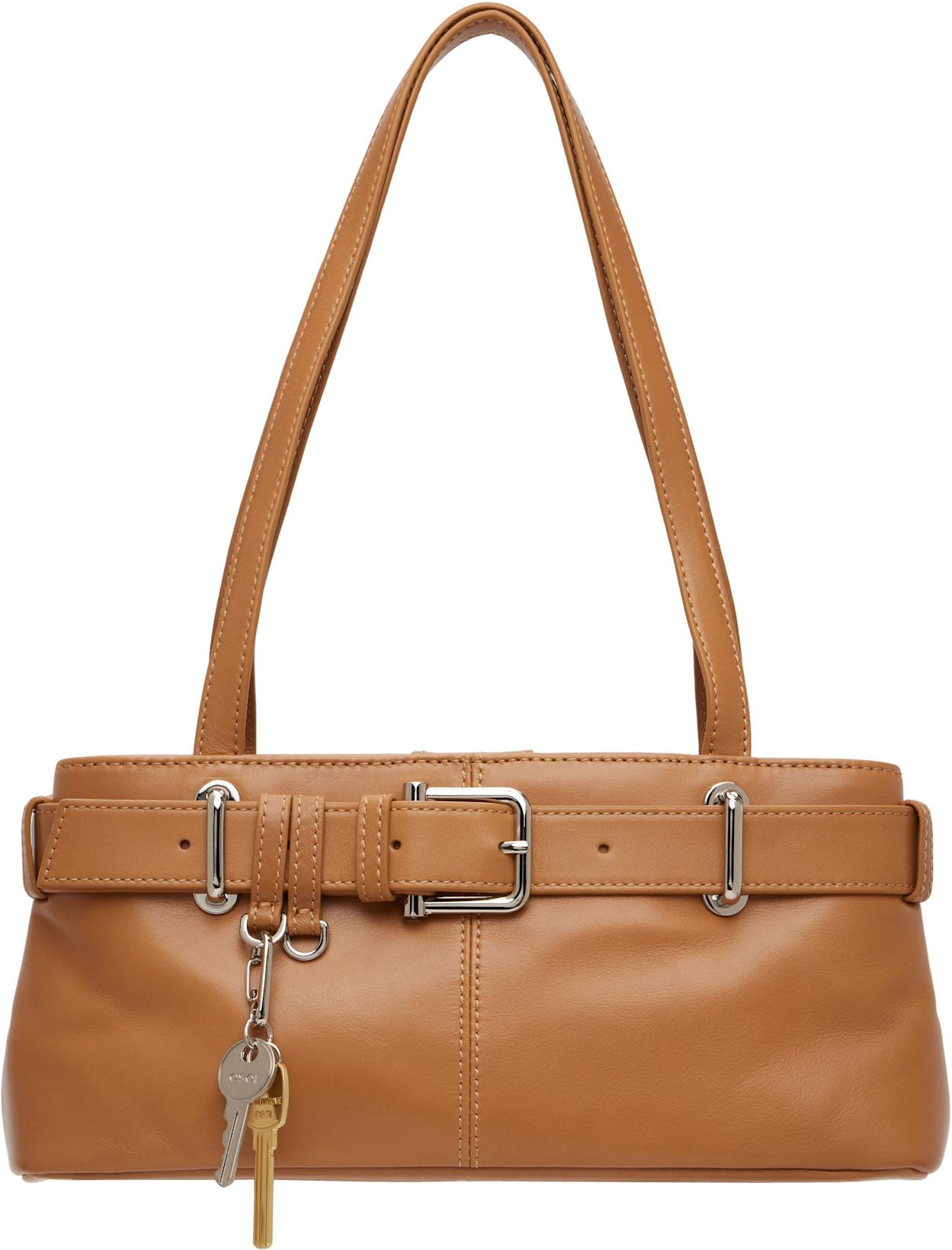 Tan Shoulder Brocle Mini Bag by OSOI
