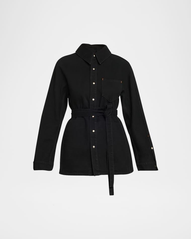 Denim Cinch Shirt Jacket by OSSOU