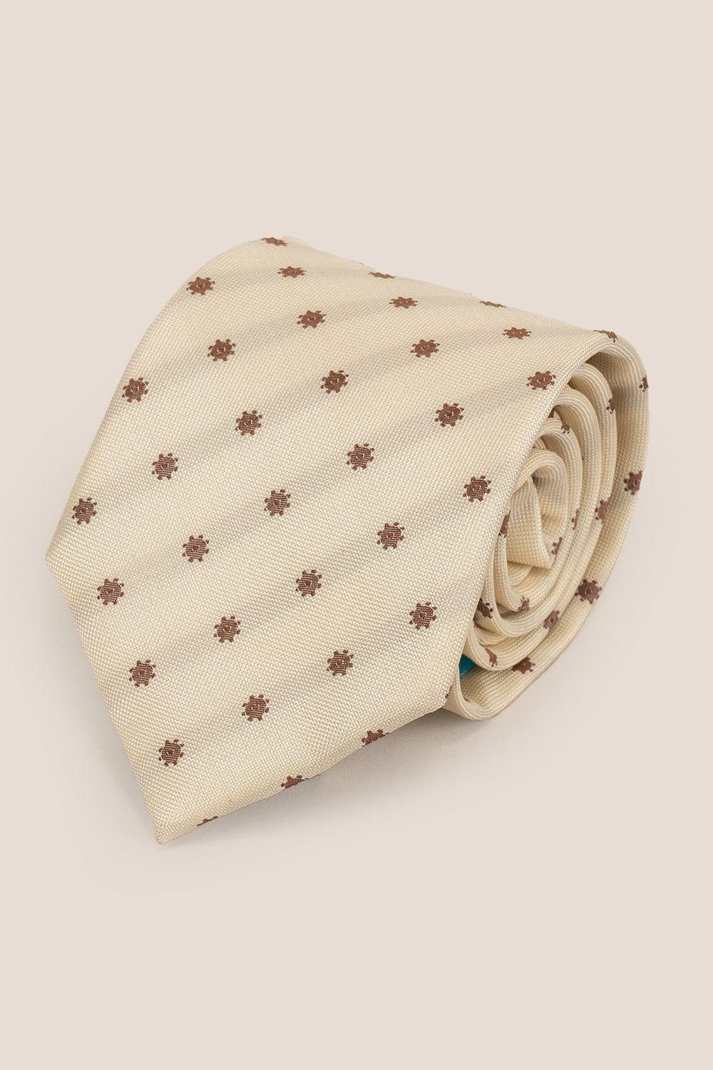 Classic Floral Cream Brown Tie by OSWIN HYDE