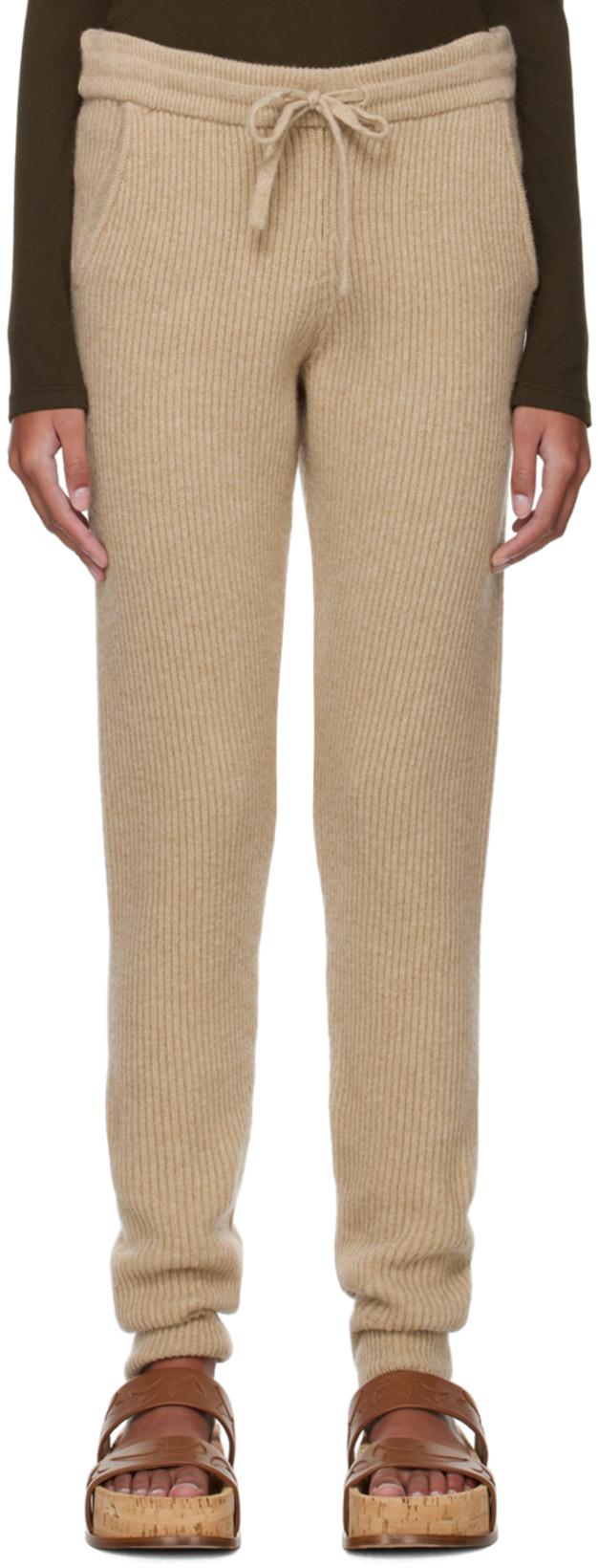 Beige Rib Lounge Pants by OTTI