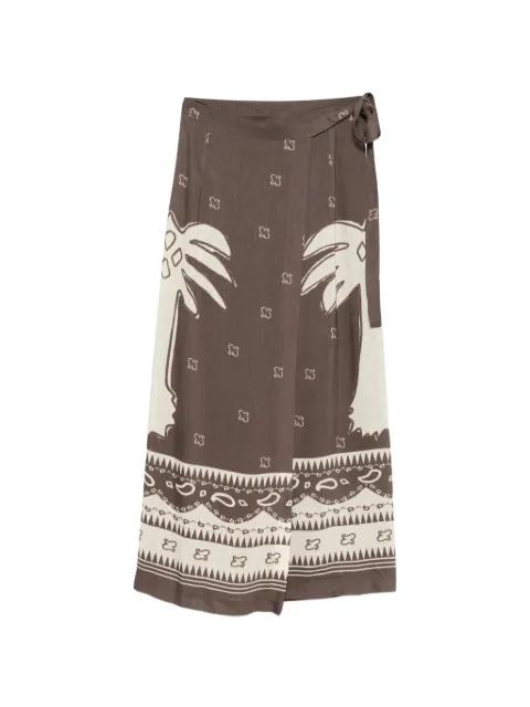 palm tree-print tie-fastening midi skirt by OTTOD'AME