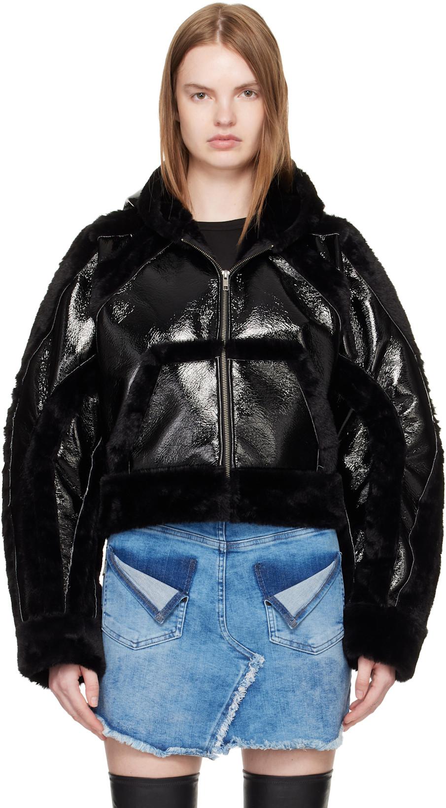 Black Fitted Multiline Faux-Fur Jacket by OTTOLINGER