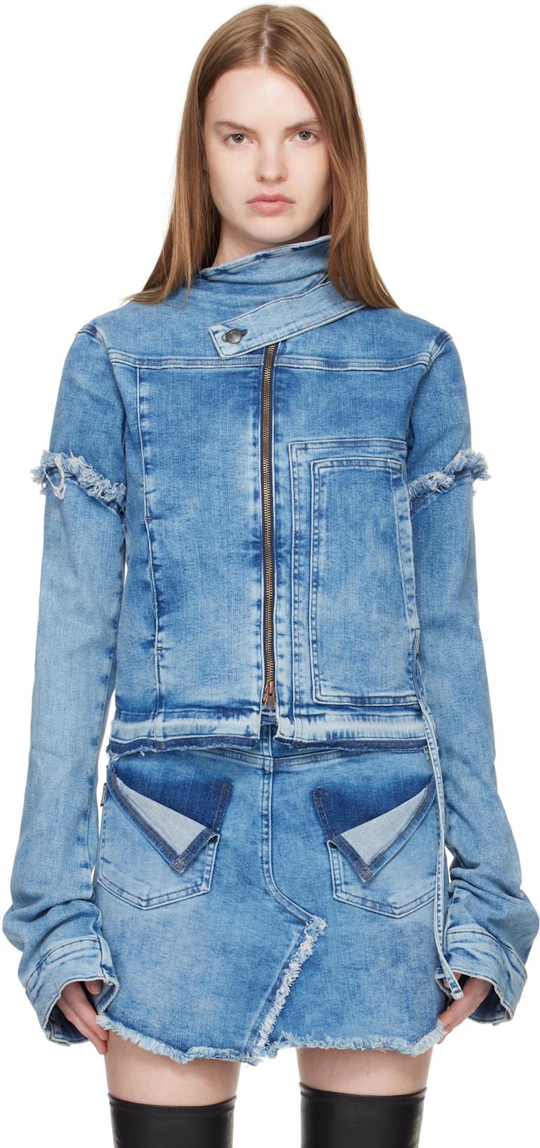 Blue Drape Collar Denim Jacket by OTTOLINGER