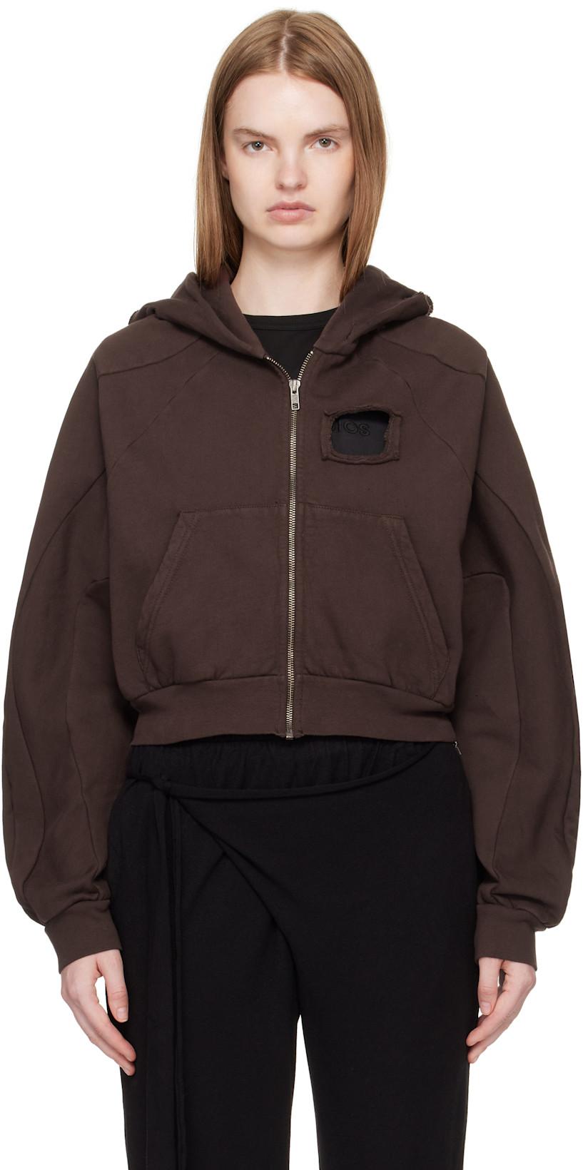 Brown Distressed Multiline Zip Hoodie by OTTOLINGER