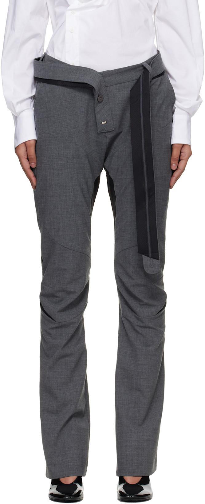 Gray Slim Multiline Suit Trousers by OTTOLINGER