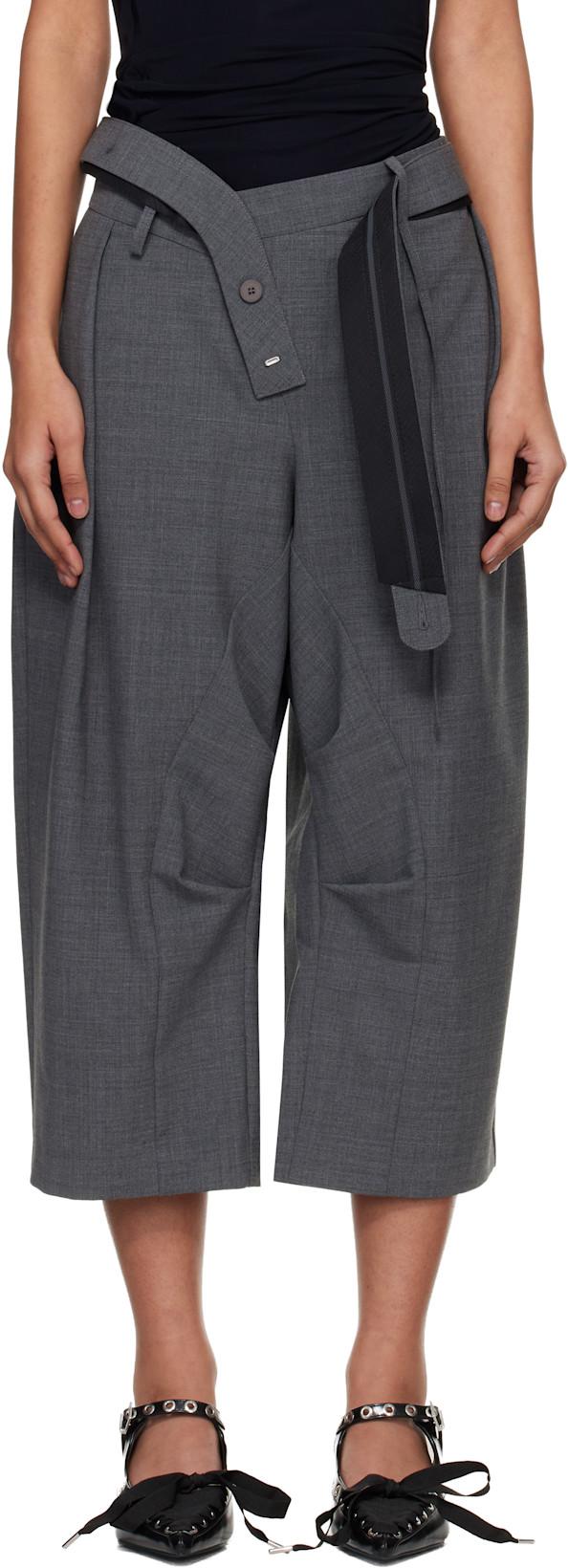 Gray Strapped Baggy Suit Shorts by OTTOLINGER