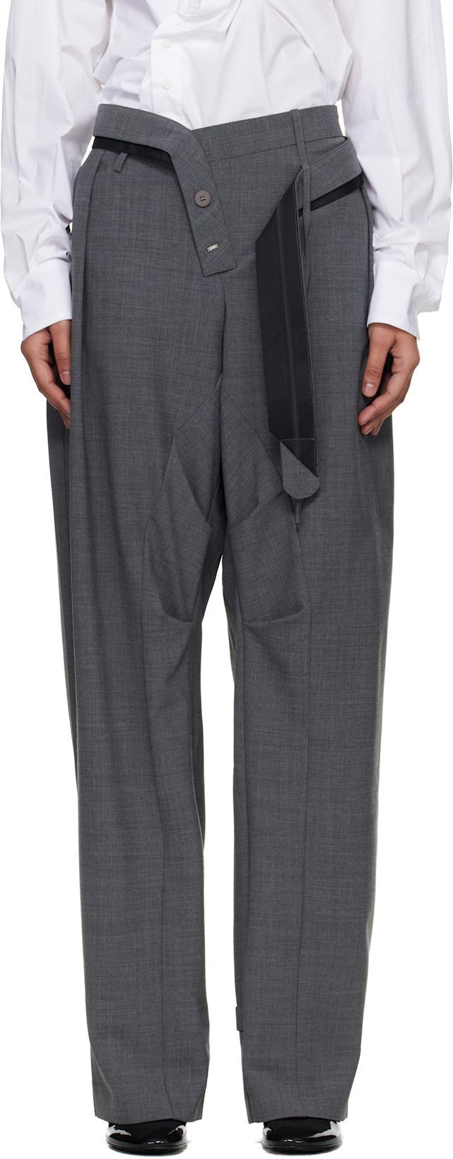 Gray Strapped Baggy Suit Trousers by OTTOLINGER