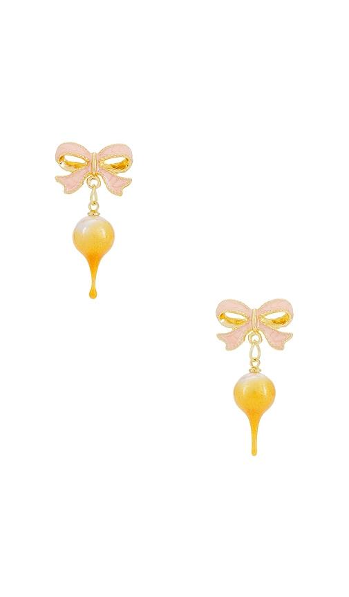 Ottolinger Bow Pearl Earring in Metallic Gold by OTTOLINGER