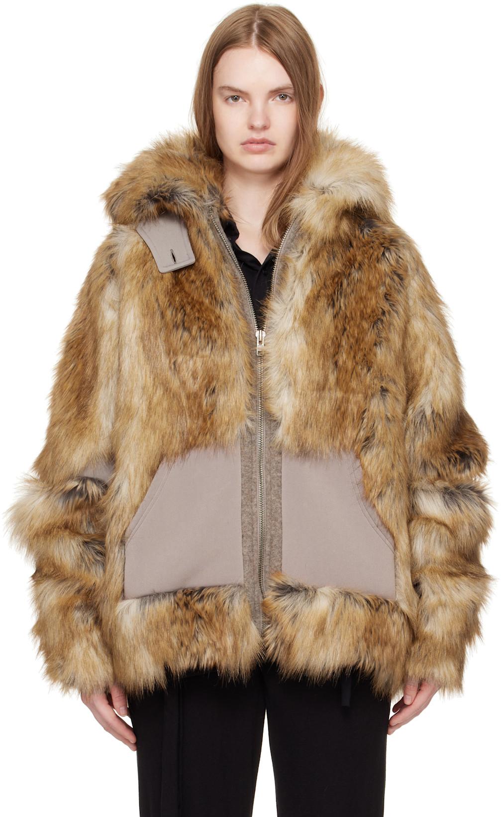 Tan Oversized Furry Multiline Jacket by OTTOLINGER