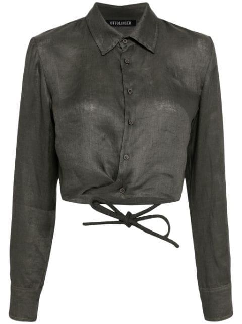 cropped tie-strap linen shirt by OTTOLINGER
