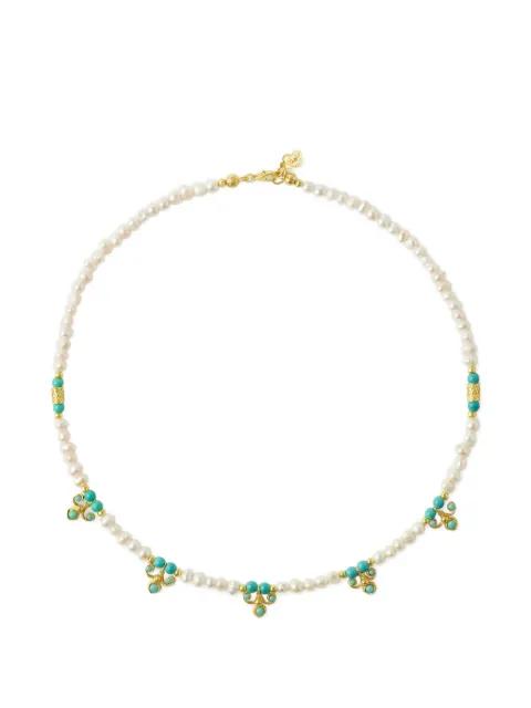 Amelie pearl and turqoise beaded necklace by OTTOMAN HANDS