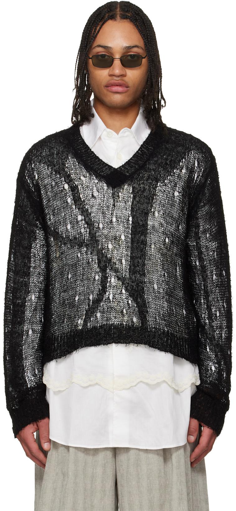 Black Slow V-Neck Sweater by OUR LEGACY