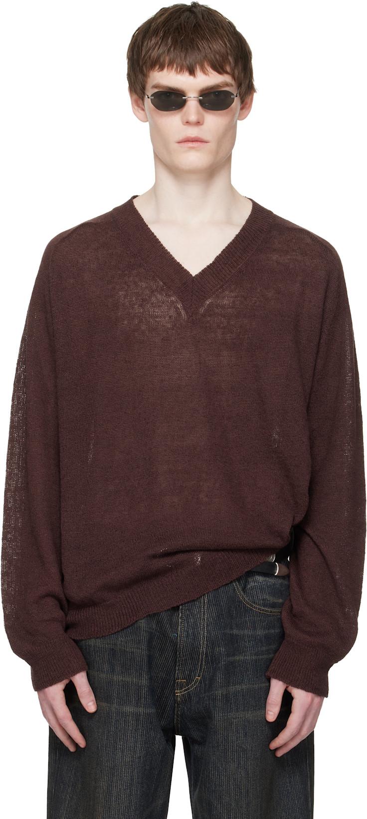 Burgundy Rue V-Neck Sweater by OUR LEGACY